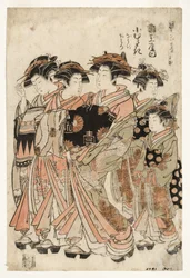 角玉屋売春宿の遊女小村崎とその付き添いの並地庵1775-80（木版）